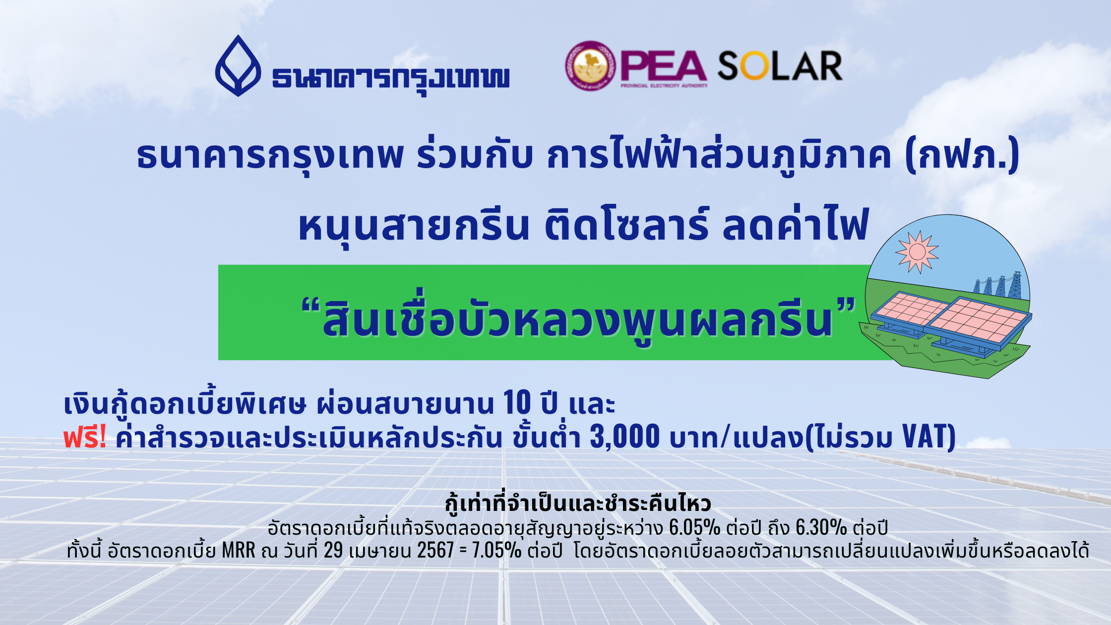 สินเชื่อบัวหลวงพูนผลกรีน จากธนาคารกรุงเทำ มอบดอกเบี้ยอัตราพิเศษสำหรับการติดตั้งโซลาร์รูฟท็อปกับ PEA SOLAR